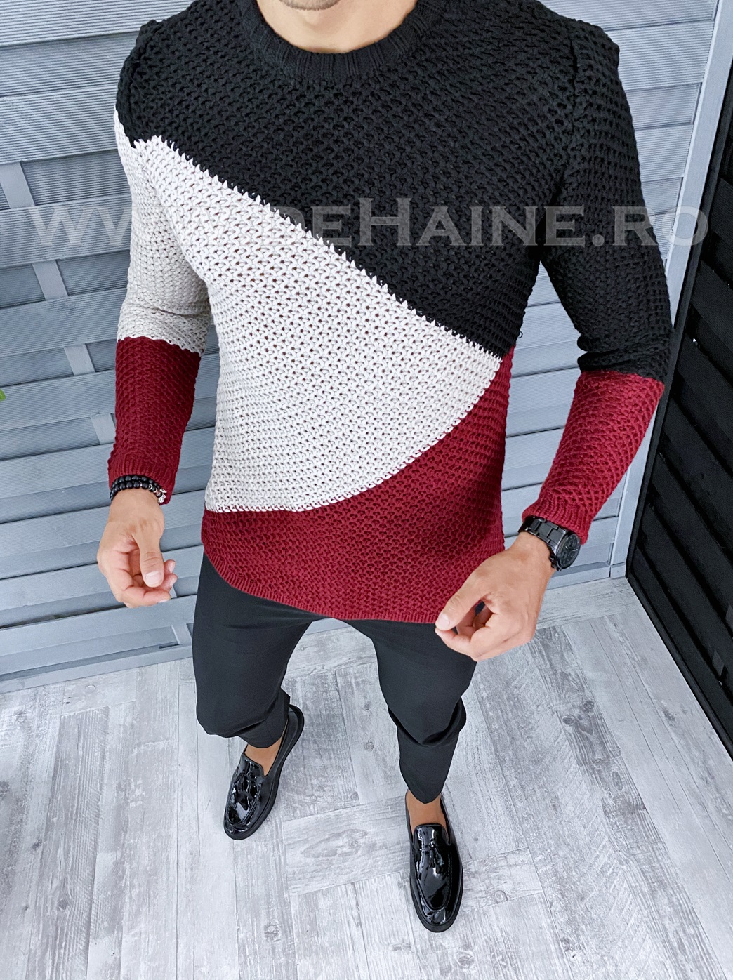 Pulover barbati gros slim fit bordo t3602 i14-5*